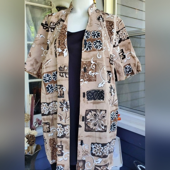 VTG Maggie Barnes Brown Tan Floral Two Fer Tunic Top Shirt Blouse - Picture 7 of 9